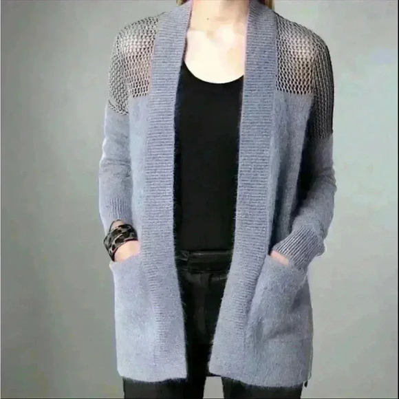 All Saints Sweaters - All Saints Grey Angora Mesh Minako Cardigan | Size 6